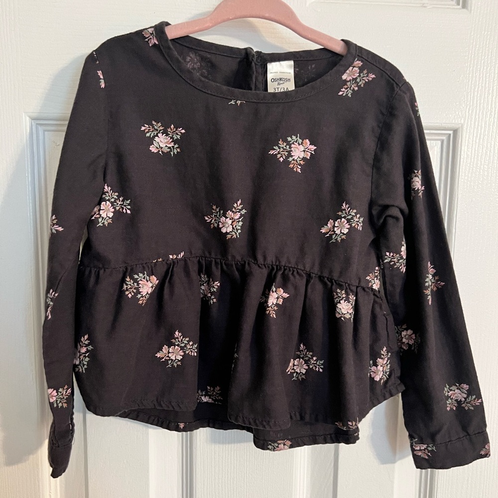 Oshkosh black floral peplum top